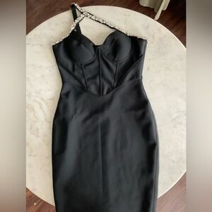 Elegant Black Dress with Embellished Straps